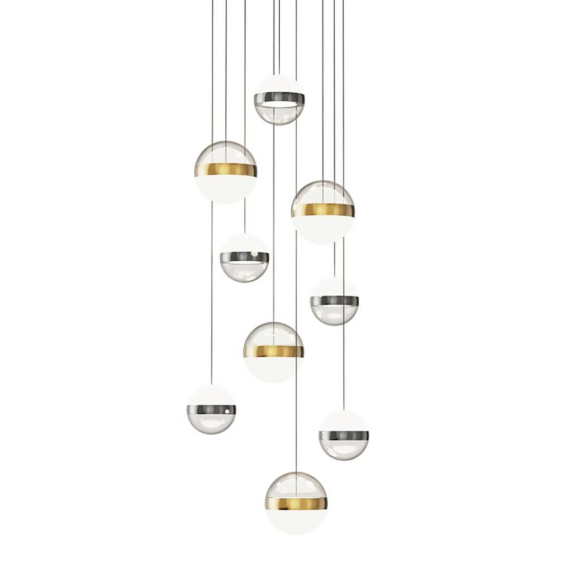 Люстра каскадная с 9-ю подвесами бронза и никель Peggy Futura lamp Прозрачный Молочный Никель Бронза в Уфе | Loft Concept 