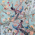 Трехместный диван из натурального бука бирюзовый с изображением птиц и цветов Turquoise Chinoiserie Garden Sofa варинант исполнения - 9 | Loft Concept в Уфе