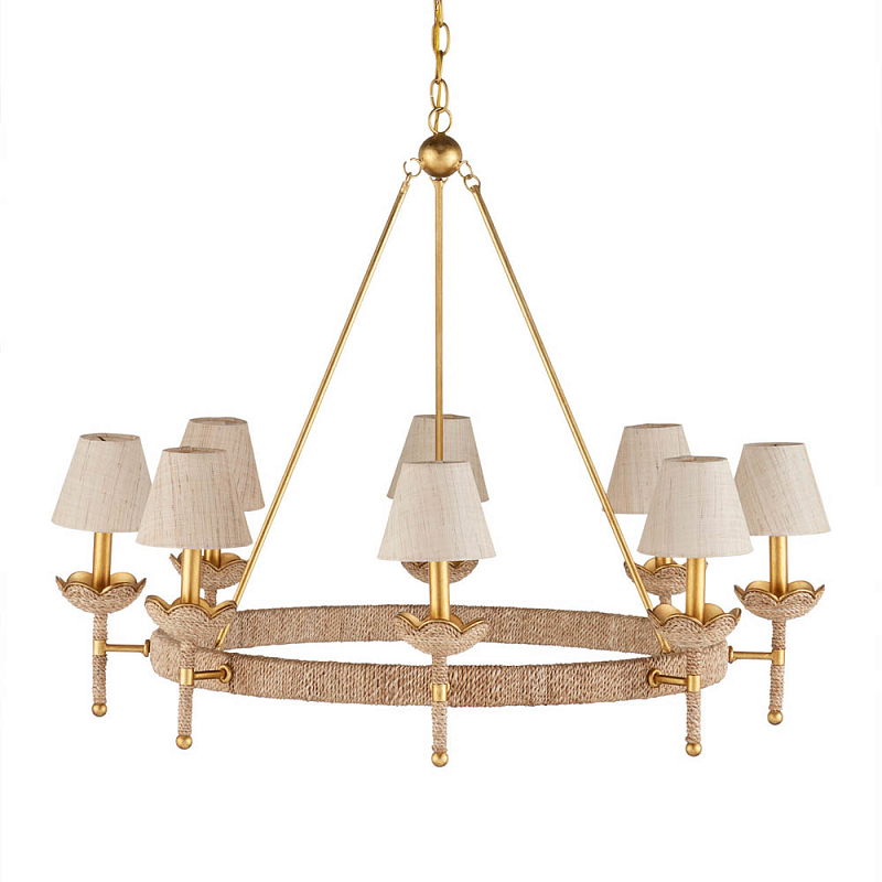 Люстра из кованого железа с отделкой плетеной веревкой и сусальным золотом Parisian Style Золотой Бежевый в Уфе | Loft Concept 