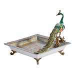 Блюдо квадратное с павлином на бронзовых ножках Eden Garden варинант исполнения - 2 | Loft Concept в Уфе