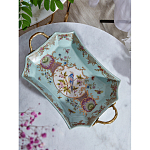 Блюдо прямоугольное из голубого фарфора с ручками и рисунком птиц и цветов Blue Garden варинант исполнения - 3 | Loft Concept в Уфе