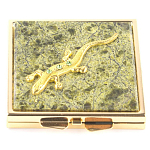 Зеркало двухстороннее квадратное из натурального камня Змеевик с декоративной вставкой в виде ящерицы Gold Stone Mirrors варинант исполнения - 2 | Loft Concept в Уфе