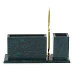 Настольный письменный набор с гербом России и часами из природного камня змеевик Successful Leader варинант исполнения - 3 | Loft Concept в Уфе