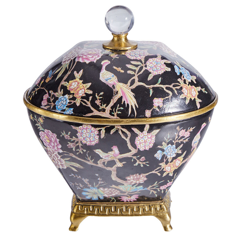 Шкатулка черного цвета с цветочной росписью Eden Garden Черный Бронза Мульти в Уфе | Loft Concept 