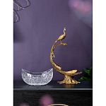 Чаша из прозрачного стекла на бронзовой подставке в виде павлина с рельефным хвостом Eden Garden варинант исполнения - 7 | Loft Concept в Уфе