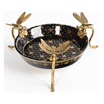 Блюдо черного цвета из фрафора на бронзовых ножках в виде стрекоз Eden Garden варинант исполнения - 1 | Loft Concept в Уфе