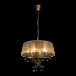 Люстра подвесная круглая с тканевым полупрозрачным абажуром и подвесками 6 ламп Gilded Elegance варинант исполнения - 3 | Loft Concept в Уфе