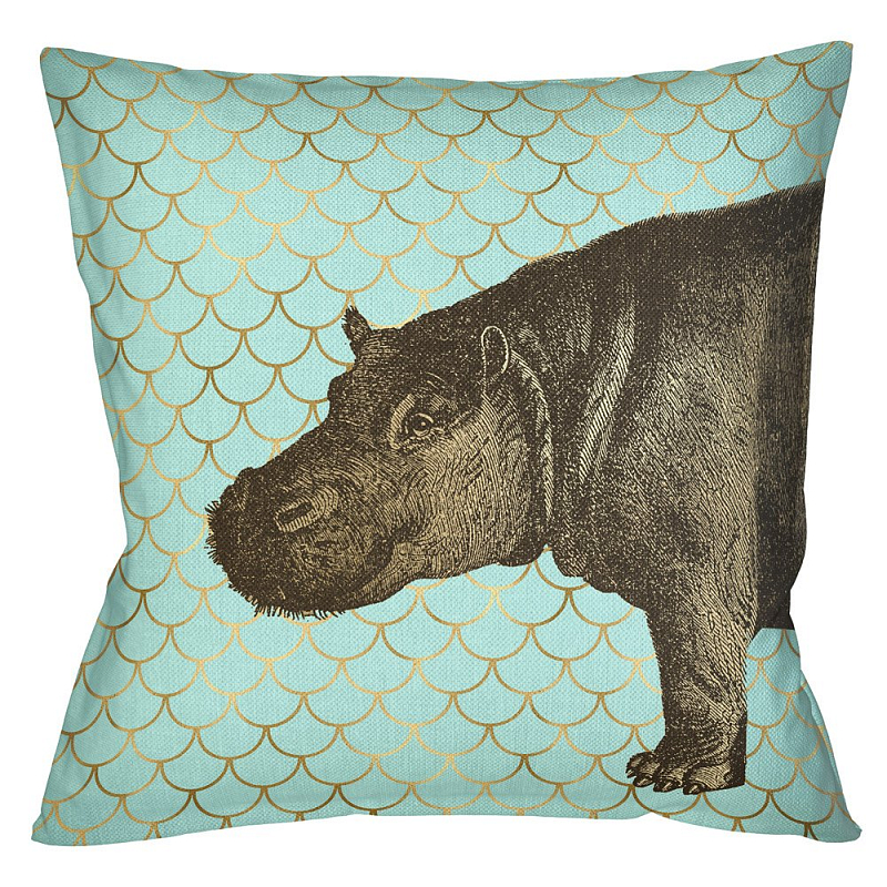 Подушка Safari light blue hippopotamus Бирюзовый Глянцевое золото Подушка Safari light blue hippopotamus Бирюзовый Глянцевое золото в Уфе | Loft Concept