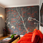 Обои ручная роспись Summer Night Blossom Original colourway on Edo Night painted silk варинант исполнения - 2 | Loft Concept в Уфе