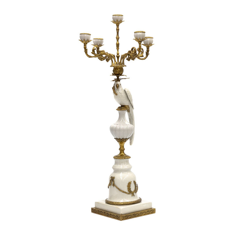 Подсвечник белый Попугай из фарфора с бронзовыми элементами Eden Garden Белый Бронза в Уфе | Loft Concept 