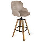 Барный стул со спинкой и подлокотниками на 4-х коричневых ножках Бежевый Велюр Ava Charm варинант исполнения - 1 | Loft Concept в Уфе