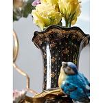 Ваза черная фарфоровая с  узором и бронзовым декором в виде веток с фарфоровой птичкой и цветами Eden Garden варинант исполнения - 4 | Loft Concept в Уфе