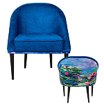 Кресло из натурального бука синее с цветочным принтом Impressionism in Art варинант исполнения - 2 | Loft Concept в Уфе