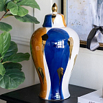Ваза с крышкой и мазками синего и золого цвета на белом фоне Chinoiserie Ceramics варинант исполнения - 3 | Loft Concept в Уфе