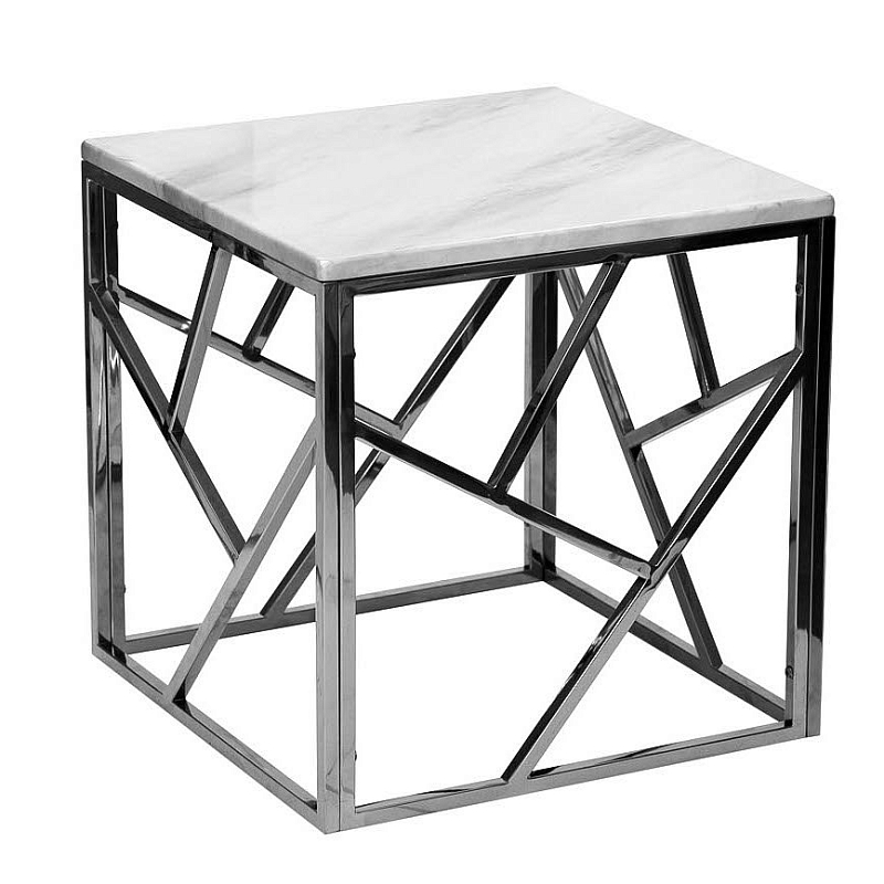 Приставной стол Serene Furnishing Chrome Marble Top Side Table Хром Белый в Уфе | Loft Concept 