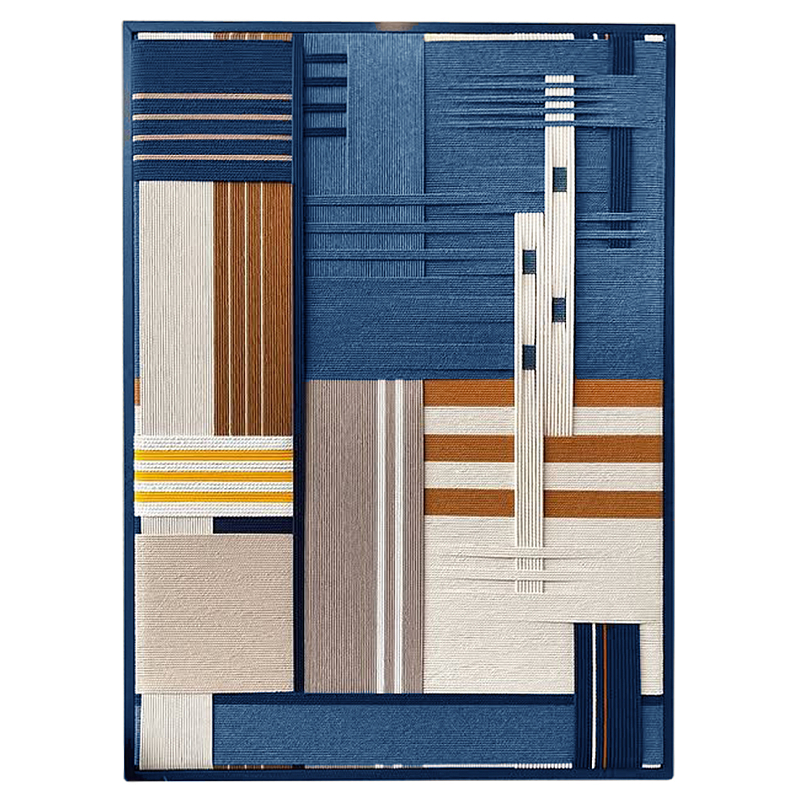 Панно из шнура Синяя геометрическая абстракция wall panel line Blue Синий Молочный Панно из шнура Синяя геометрическая абстракция wall panel line Blue Синий Молочный в Уфе | Loft Concept
