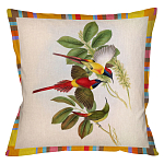 Декоративная подушка бежевая в разноцветную полоску с изображением птиц и цветов Blooming Birds Colorful Cushion варинант исполнения - 2 | Loft Concept в Уфе