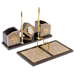 Настольный письменный набор из бежевого мрамора с часами Marble Accessory варинант исполнения - 2 | Loft Concept в Уфе