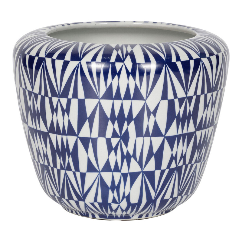 Кашпо с орнаментом в сочетании белого и синего цвета Artistic Flowerpot Синий Белый в Уфе | Loft Concept 