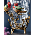 Ваза стеклянная прозрачная с бронзовым основанием в виде ветвей и фарфоровыми птичками Eden Garden варинант исполнения - 5 | Loft Concept в Уфе