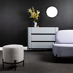 Круглый пуф на металлических ножках с обивкой из рогожки Casey Poof варинант исполнения - 4 | Loft Concept в Уфе