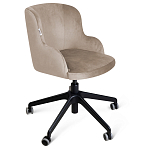Стул с мягкой бежевой обивкой из велюра и подъемно-поворотным механизмом на черных колесиках Harper Beige варинант исполнения - 1 | Loft Concept в Уфе