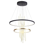 Люстра подвесная с 2-мя круглыми подвесами в черном и золотистом цвете и вертикальными подвесками Ring Horizontal варинант исполнения - 2 | Loft Concept в Уфе