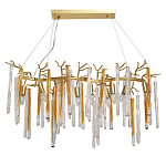 Люстра линейная золотого цвета с декоративными ветвями и длинными стеклянными подвесками в форме сосулек Droplet Chandelier варинант исполнения - 1 | Loft Concept в Уфе