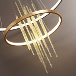 Люстра подвесная с 2-мя круглыми подвесами в черном и золотистом цвете и вертикальными подвесками Ring Horizontal варинант исполнения - 3 | Loft Concept в Уфе