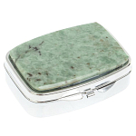 Таблетница карманная прямоугольная с 2-мя отделениями с зеркалом и накладкой из натурального камня Жадеит Silver Stone Pillboxes варинант исполнения - 1 | Loft Concept в Уфе