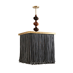 Люстра квадратная с бахромой и подвесом из деревянных бусин Psyche варинант исполнения - 1 | Loft Concept в Уфе