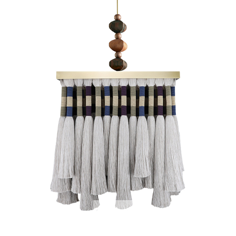 Люстра квадратная плетеная с бахромой Wicker Square Chandelier with Tassels Мульти в Уфе | Loft Concept 