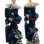 Комплект из 2-х деревянных статуэток Asmat Straw Headdress Statuettes Blue Red варинант исполнения - 3 | Loft Concept в Уфе