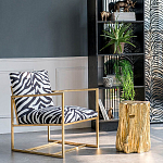 Кресло с металлическим золотистым каркасом и мягкой обивкой с чёрно-белым принтом зебры Wild animals варинант исполнения - 5 | Loft Concept в Уфе