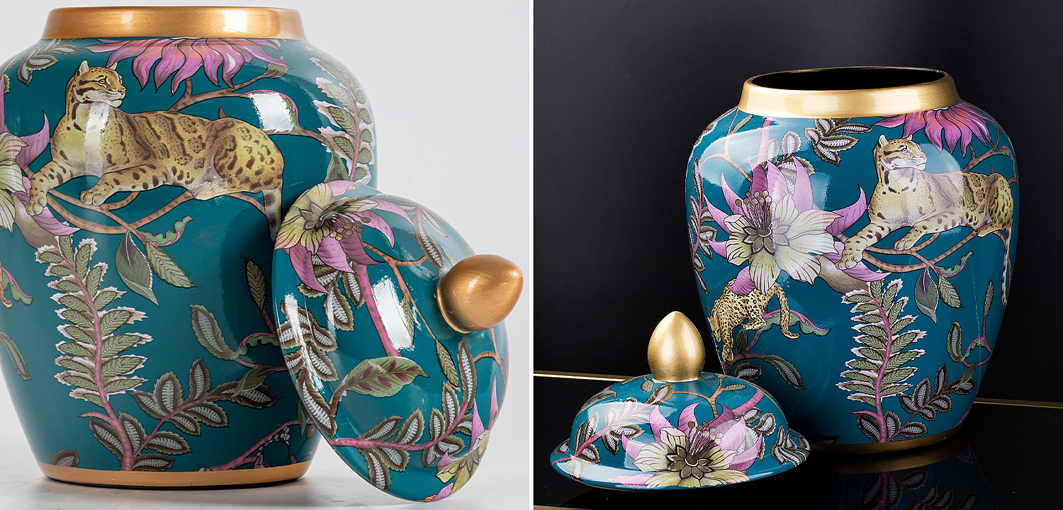Ваза с крышкой Leopard Flowers Vase Emerald Ваза с крышкой Leopard Flowers Vase Emerald - Loft-Concept в Уфе