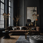 Настольная лампа на металлическом основании бронзового цвета с 4-мя черными конусовидными абажурами Dignity варинант исполнения - 5 | Loft Concept в Уфе