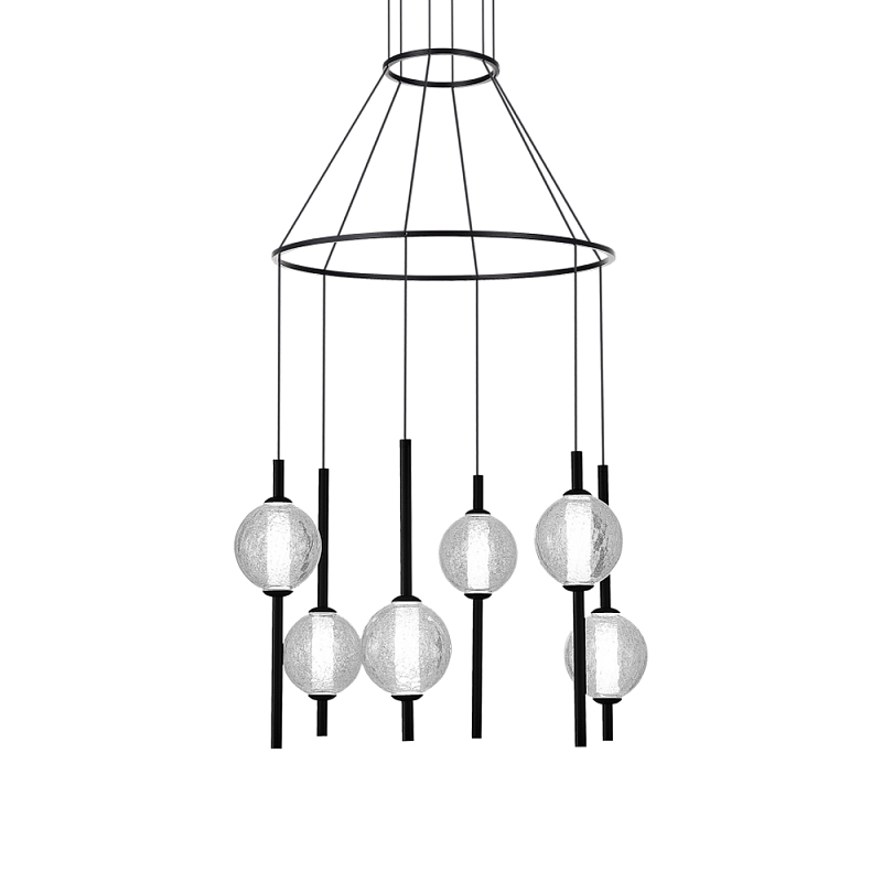 Люстра светодиодная с 6-ю сферическими стеклянными плафонами Splatter Прозрачный Черный в Уфе | Loft Concept 