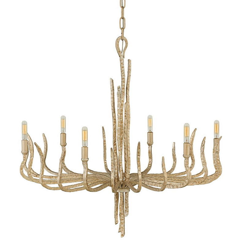 Люстра дизайнерская золотого цвета с 6-ю лампами на изогнутых рожках с текстурной поверхностью Hinkley Золотой в Уфе | Loft Concept 