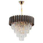 Люстра из черного металла с многоярусными подвесками из прозрачного хрусталя на золотой цепи Empire Black Chandelier Crystal варинант исполнения - 2 | Loft Concept в Уфе