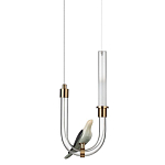 Подвесной светильник с декоративной фигуркой птицы на прозрачной изогнутой трубке Ganthea варинант исполнения - 1 | Loft Concept в Уфе