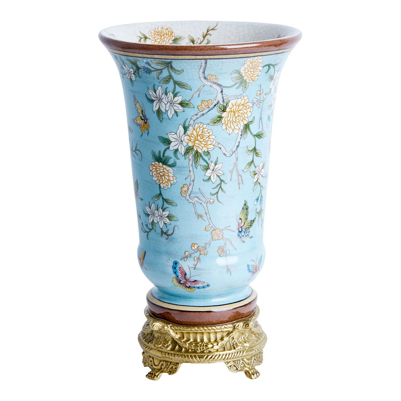 Ваза из голубого фарфора с бронзовыми элементами Blue Garden Бронза Мульти Голубой в Уфе | Loft Concept 