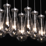 Люстра с 9-ю прозрачными плафонами из стекла в форме капли на прямоугольном потолочном основании цвета хром Lucid Rain  варинант исполнения - 5 | Loft Concept в Уфе