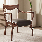 Стул деревянный с мягким сиденьем из коричневой натуральной кожи Moon Walnut Furniture варинант исполнения - 1 | Loft Concept в Уфе