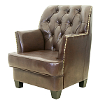 Кресло кожаное c мягкими подлокотниками на 4-х деревянных ножках из массива березы Joseph Armchair brown варинант исполнения - 2 | Loft Concept в Уфе