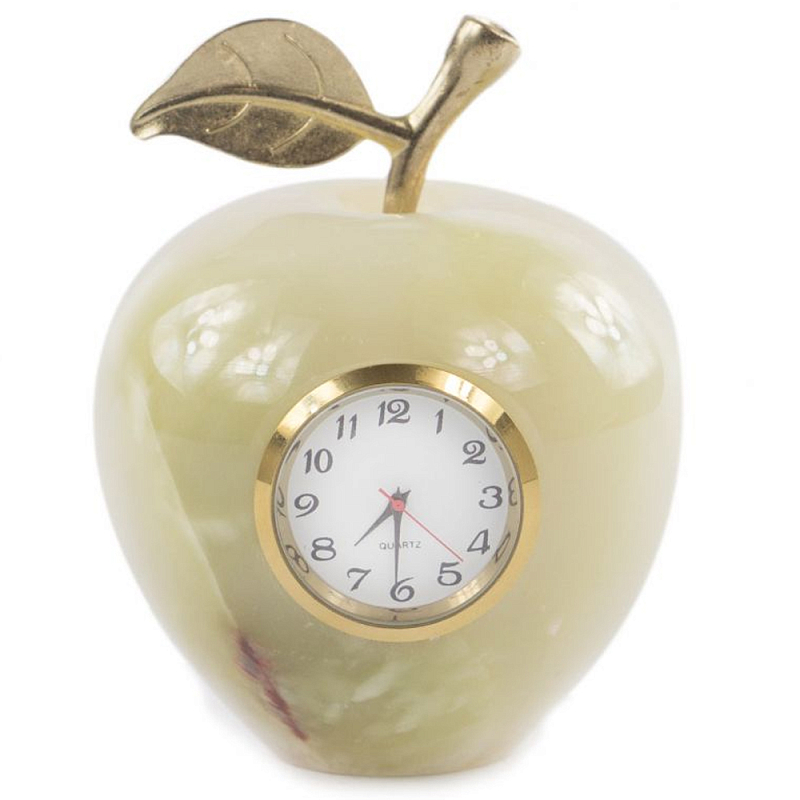 Часы настольные в виде яблока из натурального камня Оникс Stone Clock Зеленый Коричневый Золотой Белый в Уфе | Loft Concept 