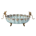 Чаша из голубого фарфора на бронзовых ножках с рисунком цветов и фигурками стрекоз Blue Garden варинант исполнения - 1 | Loft Concept в Уфе