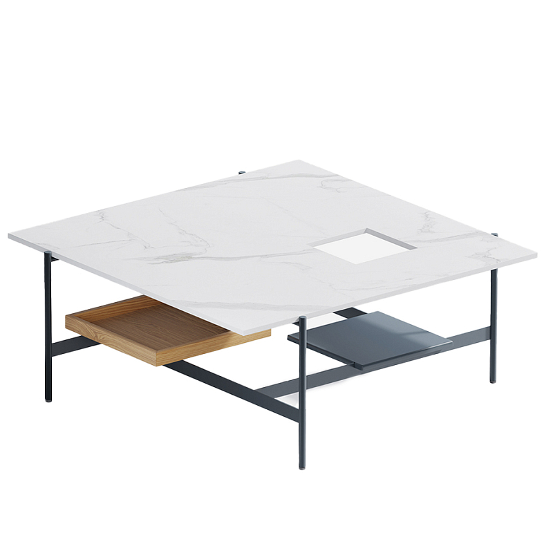 Karat журнальный столик с съемным подносом Графит Белый Мрамор Bianco в Уфе | Loft Concept 