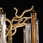 Люстра линейная золотого цвета с декоративными ветвями и длинными стеклянными подвесками в форме сосулек Droplet Chandelier варинант исполнения - 6 | Loft Concept в Уфе