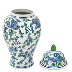 Ваза с крышкой и зелено-голубым рисунком на белом фоне 51 см Blue & White Ornament варинант исполнения - 2 | Loft Concept в Уфе