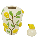 Ваза с крышкой кремового цвета и объемным рисунком лимонов и листьев Lemon Delight варинант исполнения - 2 | Loft Concept в Уфе